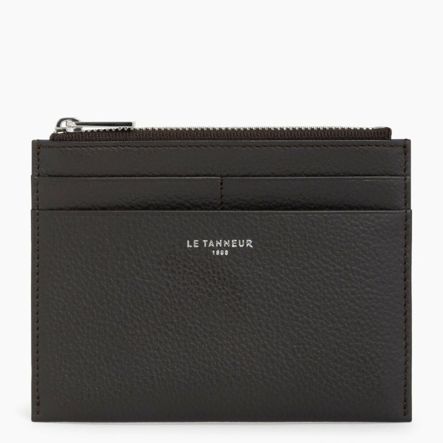 Homme le tanneur Petite Maroquinerie | Porte Cartes Moyen Modele Zippe Emile En Cuir Graine Marron