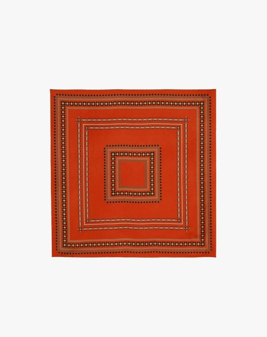 Femme eric bompard Echarpes & Foulards | Carre Soie Imprime Fair Isle Edward 65 Cm X 65 Cm - Accessoires - Lipstick Orange