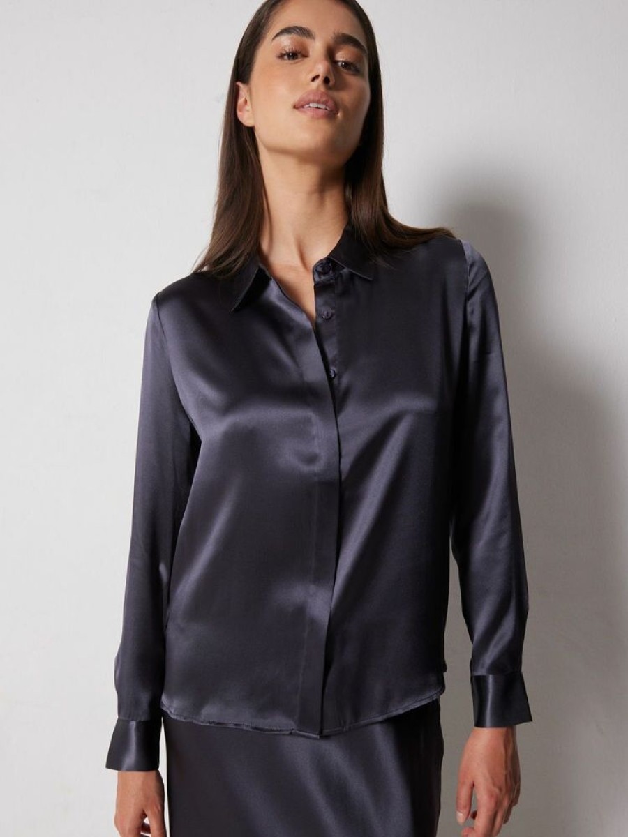 Femme notshy Chemises & Blouses | Chemise Soie Juny Carbone Gris