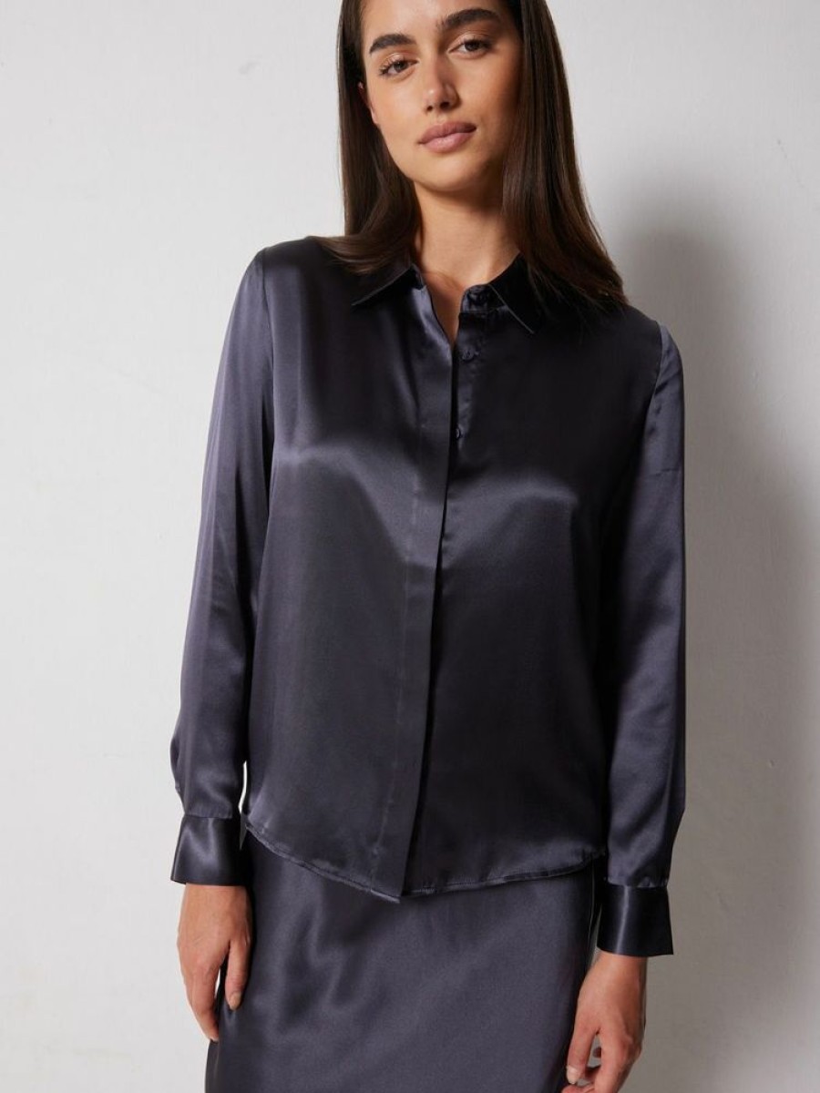 Femme notshy Chemises & Blouses | Chemise Soie Juny Carbone Gris