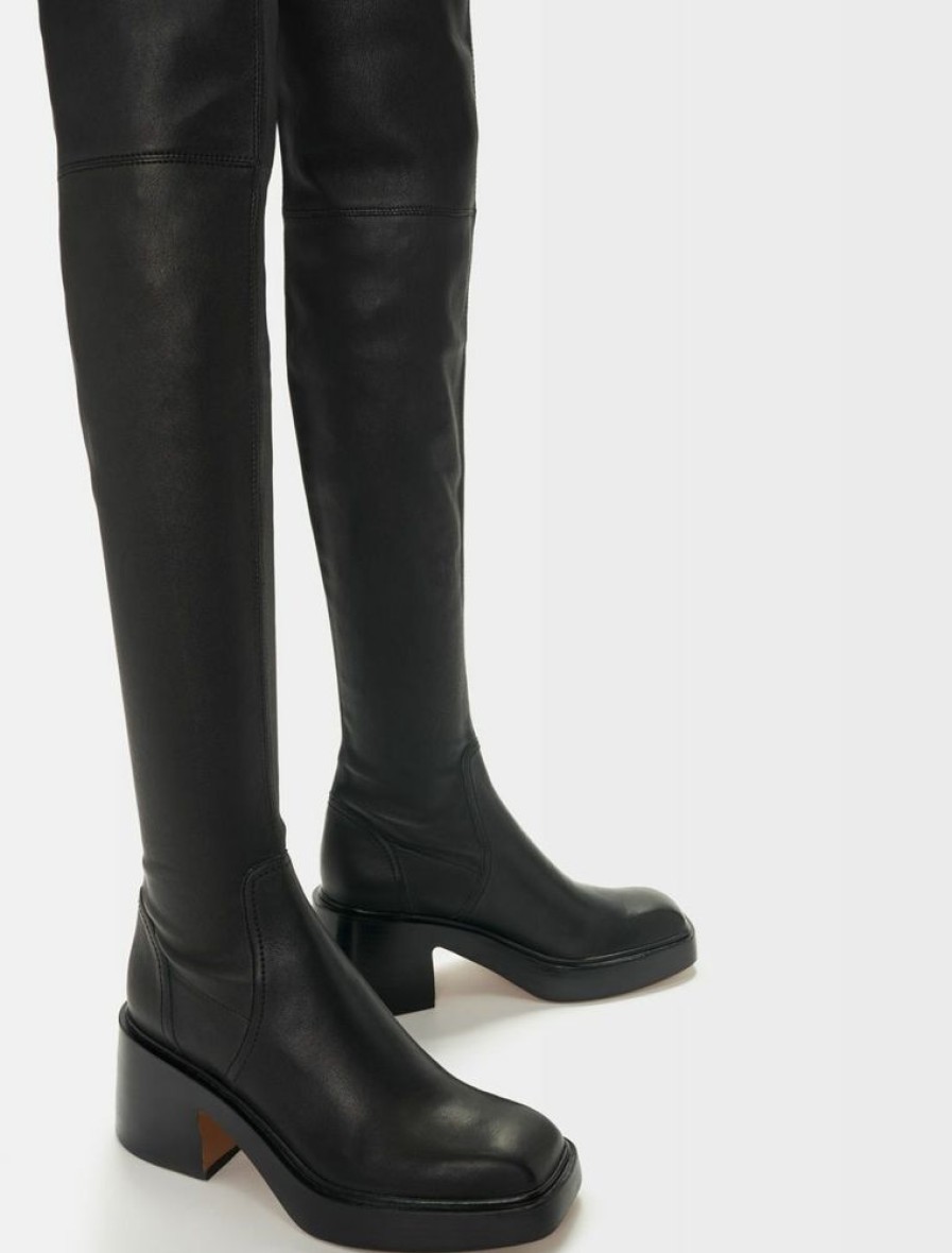 Femme maje Bottes | Cuissardes A Talons En Cuir Noir