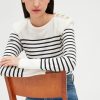 Femme claudie pierlot T-Shirts | T-Shirt Mariniere A Bouton Ecru