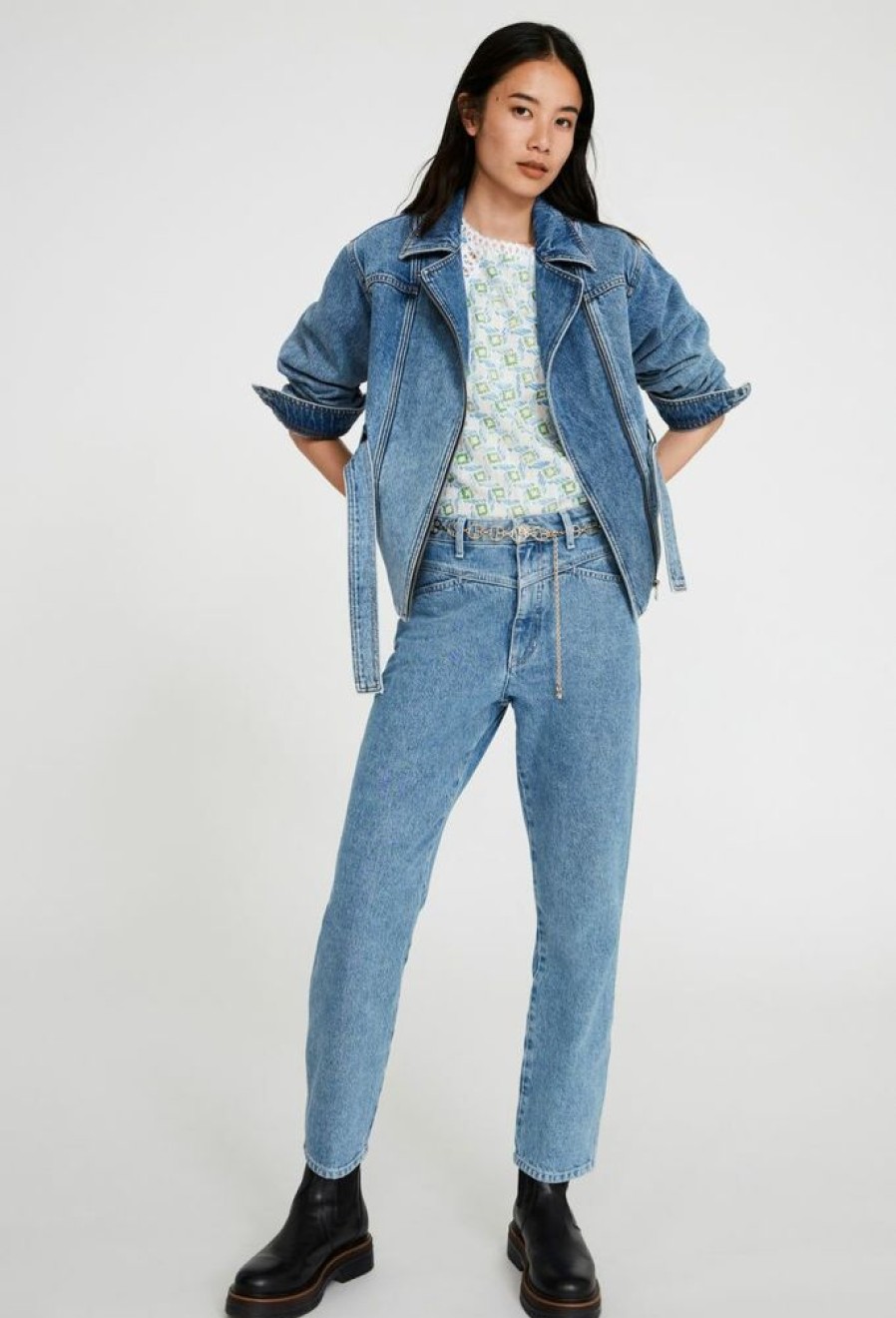 Femme claudie pierlot Pantalons | Jean Mom Denim Clair Bleu