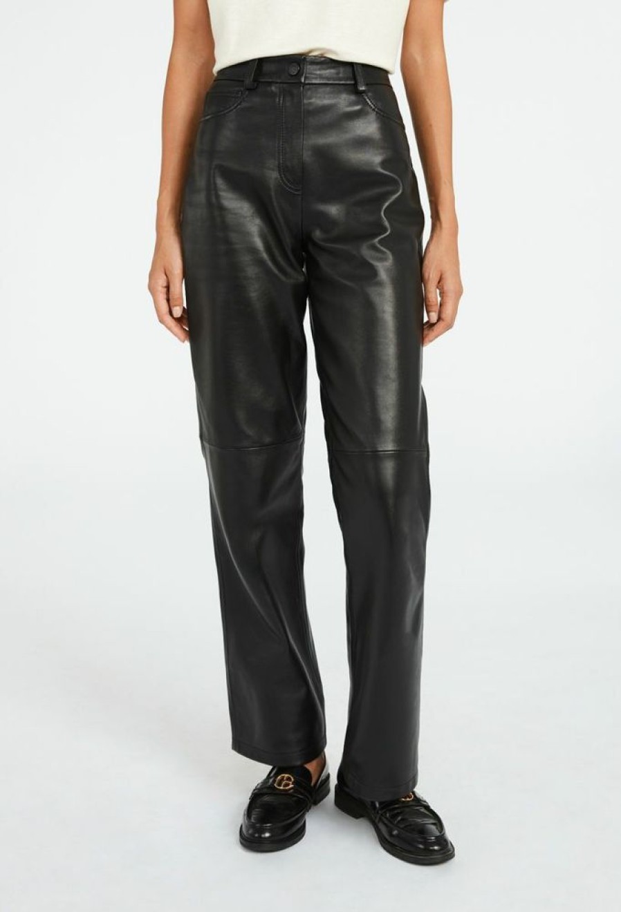 Femme claudie pierlot Pantalons | Pantalon Cuir Noir