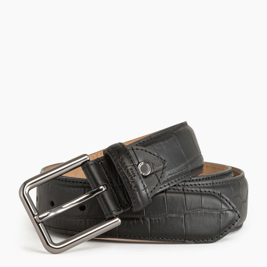 Homme le tanneur Petite Maroquinerie | Ceinture Homme Avec Boucle Carree Charles En Cuir En Effet Croco Noir