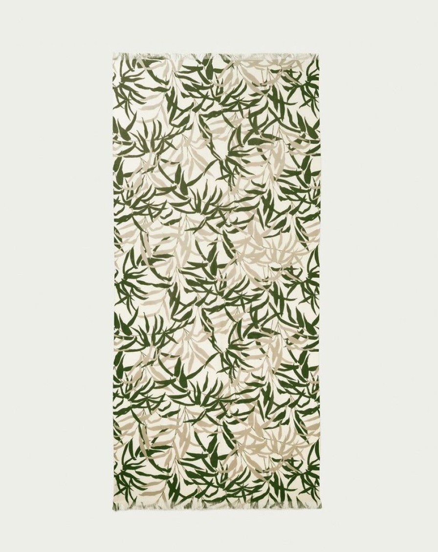 Femme eric bompard Echarpes & Foulards | Etole Imprime Bambou 180 Cm X 85 Cm - Accessoires - Kaki Fonce Vert