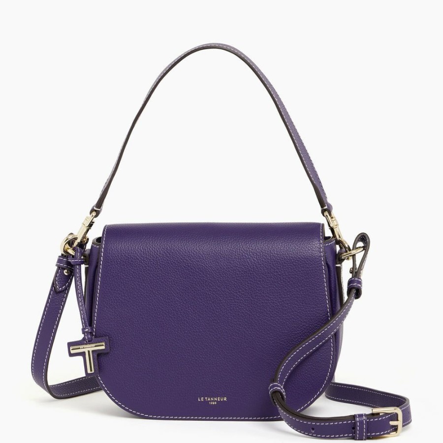 Femme le tanneur Sacs | Sac Bandouliere Moyen Modele Gisele En Cuir Graine Violet