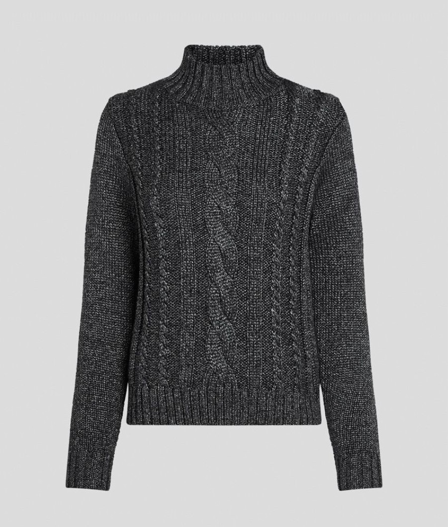 Femme karl lagerfeld Pulls & Gilets | Sparkle Yarn Cable Knit Gris