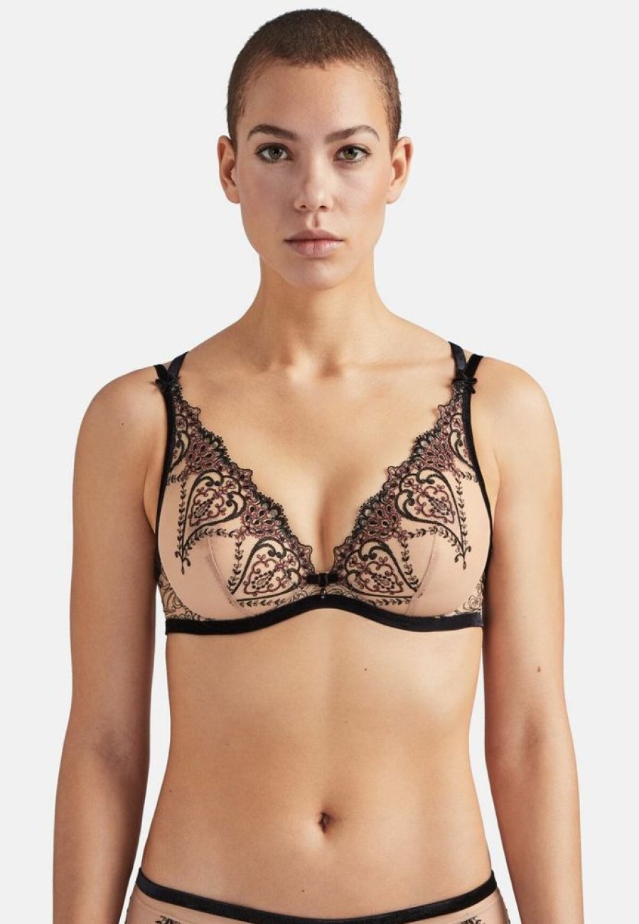 Femme aubade Soutien-Gorges | Soutien-Gorge Triangle Avec Armatures Coeurs Enlaces Noir