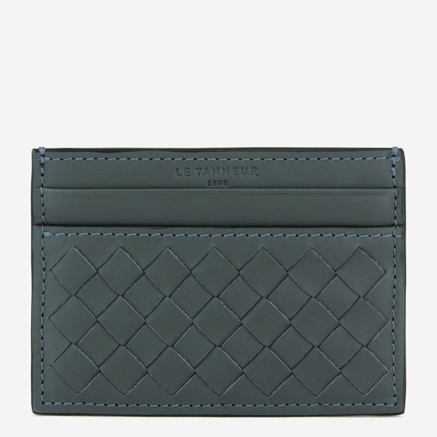 Homme le tanneur Petite Maroquinerie | Porte Cartes Charles En Cuir Tresse Gris