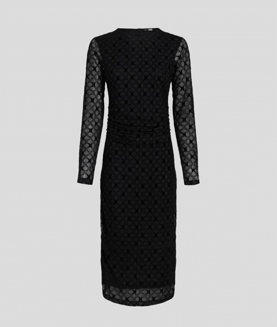 Femme karl lagerfeld Robes & Jupes | Festive Monogram Mesh Dress Noir