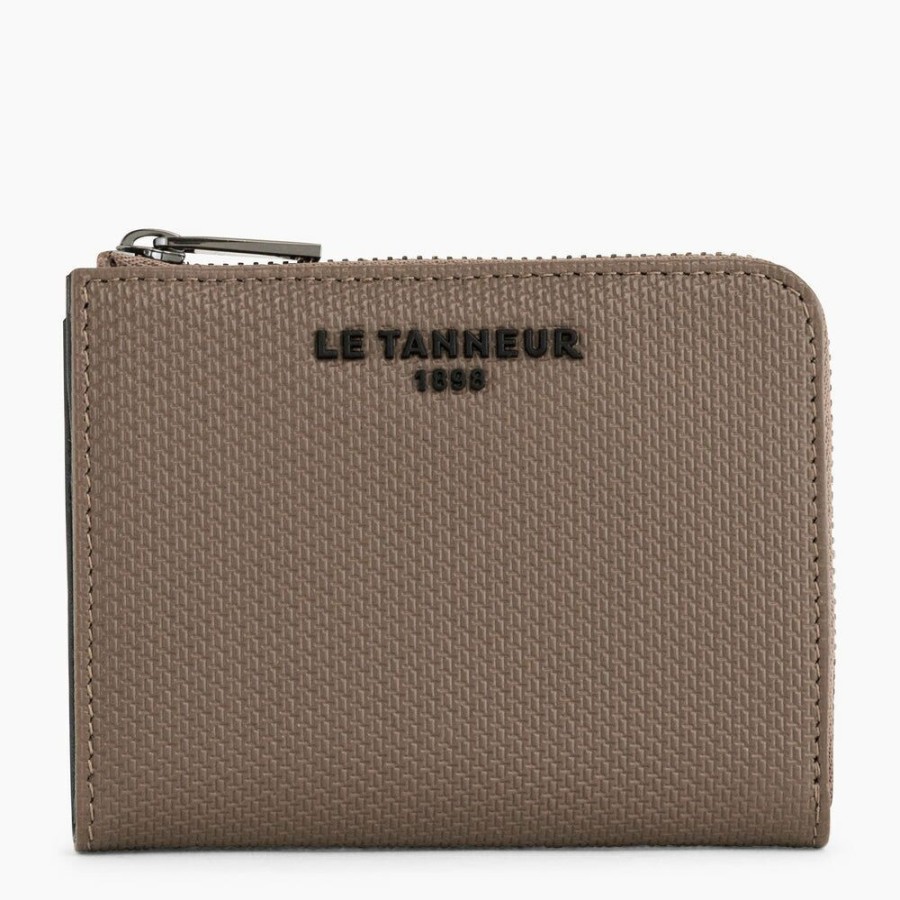 Homme le tanneur Petite Maroquinerie | Porte Monnaie Zip En L Emile En Cuir Monogramme Gris