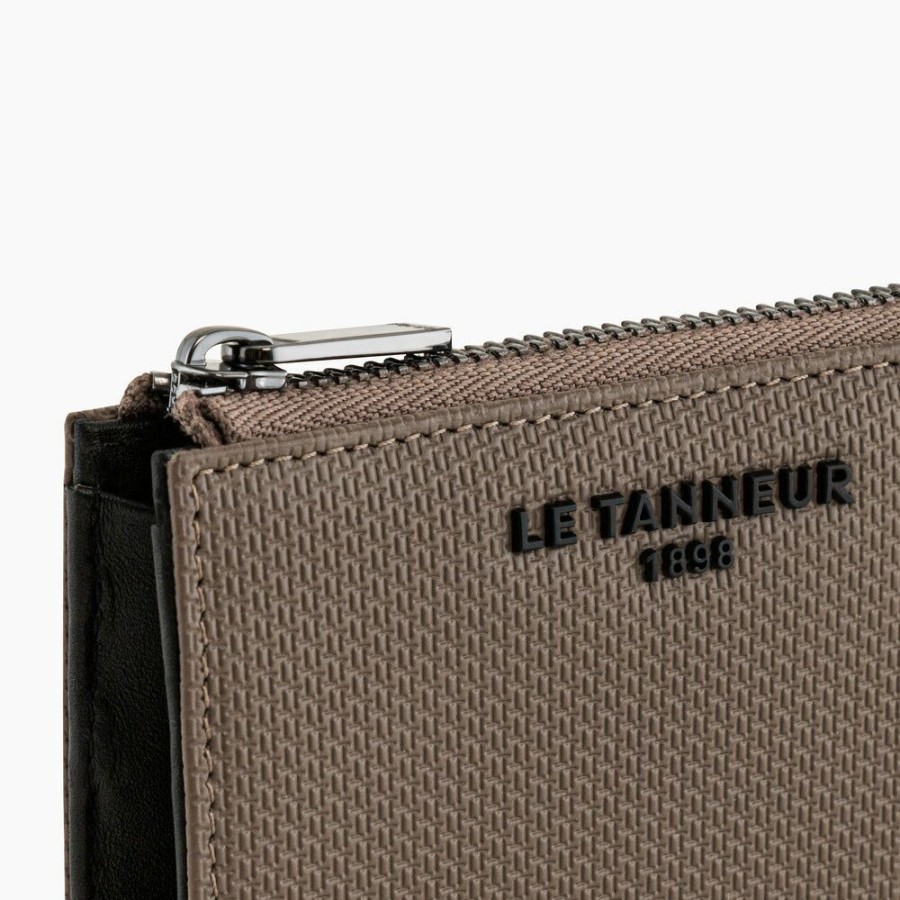 Homme le tanneur Petite Maroquinerie | Porte Monnaie Zip En L Emile En Cuir Monogramme Gris