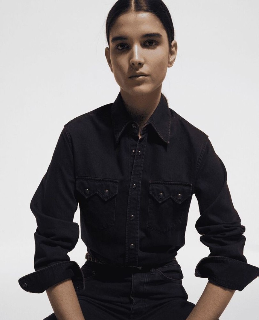 Femme the kooples Chemises & Blouses | Chemise Western Black Denim Noir