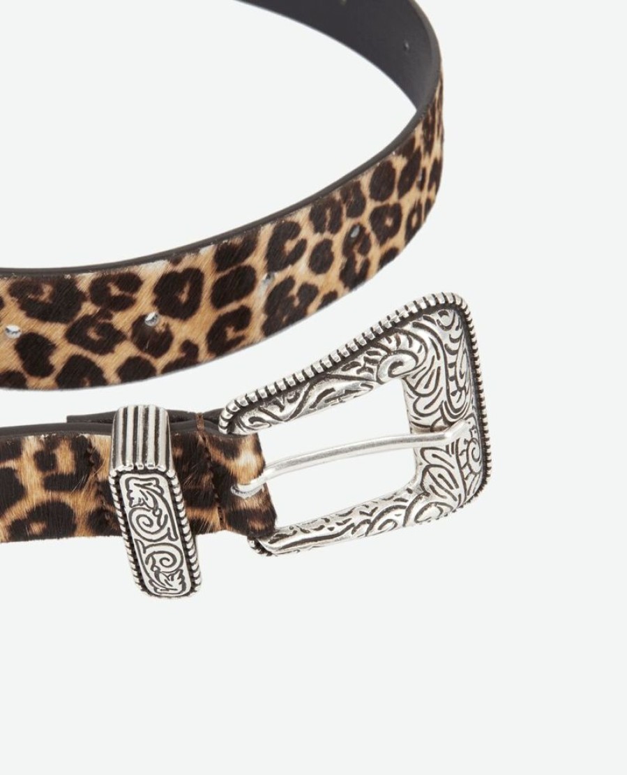 Femme the kooples Ceintures | Ceinture Large En Cuir Leopard Avec Une Boucle Western